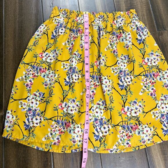 Blue Rain Yellow Bubble Mini Skirt size M, Elastic waist band, Y2K style Floral - Picture 10 of 11